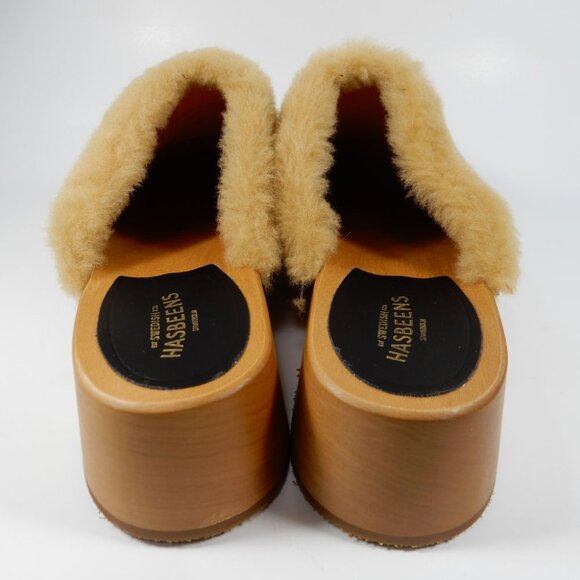 Swedish Hasbeens Fluff Slip On CLOGS Size 41 10.5 11 Shearling Wood NEW $340 - Picture 5 of 14